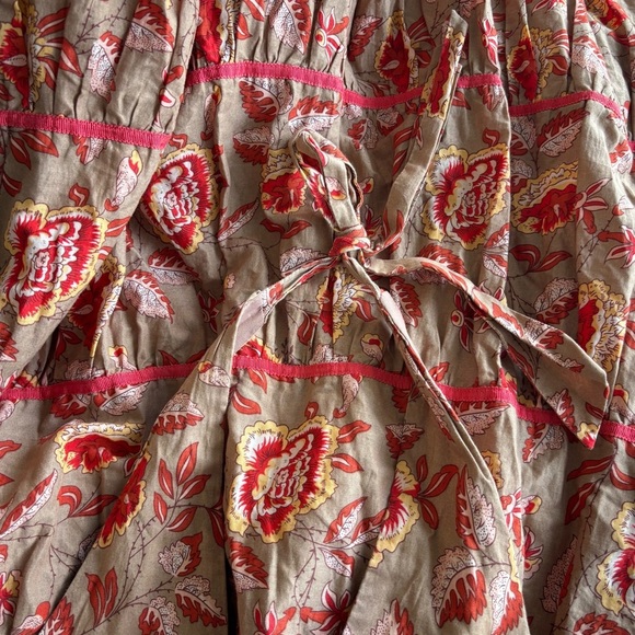 Philip Decaprio Designer Floral Maxi Halter Cotton Dress in Red and Tan Size 10 - Picture 11 of 11